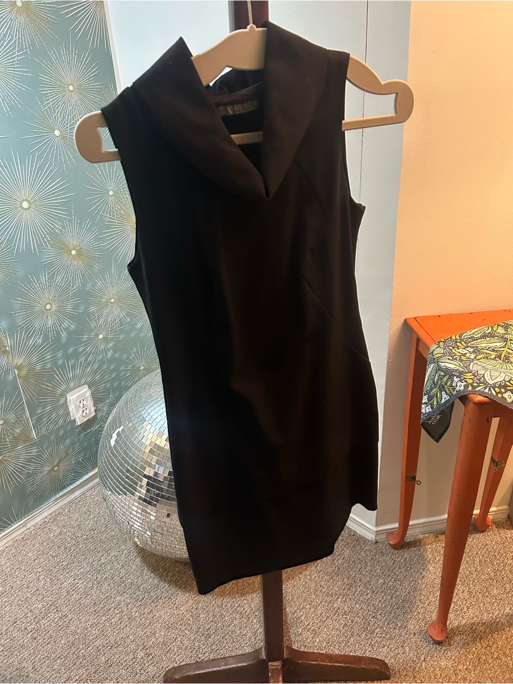 Zara Black Sleeveless Mini Dress with Draped Collar